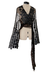 Amazing Spring 2001 Thierry Mugler Couture Runway Brown  Silk Net Wrap Top w Leather Detailing