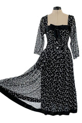 Prettiest Fall 1979 Christian Dior by Marc Bohan Black Silk Lace Net Dress w White Sequins & Bows