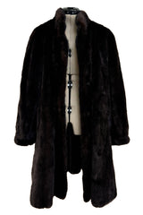 1980s-90s Yves Saint Laurent Dark Brown Mink Swing Car Coat Jacket w Pockets