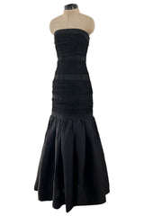 Spring 1987 Yves Saint Laurent Grosgrain, Dotted Net & Silk Strapless Dress w Bows
