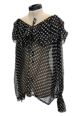 Well Documented Spring 1980 Yves Saint Laurent Black & White Polka Dot Silk Chiffon Top