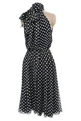 Chic 2006 Alexander McQueen Stark Black & White Polka Dot Silk Chiffon Halter Dress