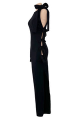 Early 2000s John Anthony Couture One Off Single Sleeve Jersey Dress w Full Open Side & Bow Detail