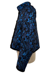 Stunning 1970s Yves Saint Laurent Metallic Blue Thread & Black Embroidered Brocade Crop Jacket