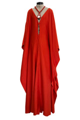 Spring 2022 Chloe by Gabriela Hearst Deep Burnt Orange Silk Caftan Dress w Hand Braided & Shell Detailing