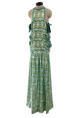 Outstanding Spring 2014 Lanvin by Alber Elbaz Runway Metallic Green & Gold Dress w Ribbon Detailing