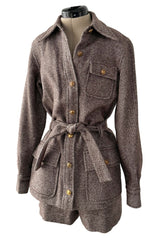 Best 1970s Valentino Four Pocket Tie Belt Jacket w Tailored Shorts Set & Gold V Logo Buttons