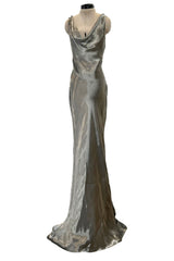 Fall 2007 Alexander McQueen Muted Metallic Silk Bias Cut Dress w Back Drape