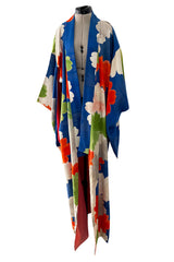 1920s-30s Unlabeled Silk Kimono with Classic Sleeve & Oversized Floral Print