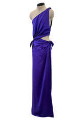 Outstanding 1990s Guy Laroche Haute Couture Open Waist Purple One Shoulder Silk Dress