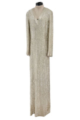 Extraordinary Fall 1975 John Anthony Couture Ivory Silver Hand Beaded Runway Sample Dress