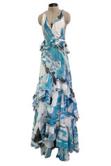 Resort 2011 Emilio Pucci by Peter Dundas Deliberately Faded & Lightly Tie Dyed Feather Light Silk Cotton Blue Print Dress