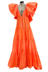 Spectacular Spring 2020 Valentino by Pierpaolo Piccioli Neon Orange Tent Dress w Outstanding Capped Sleeves