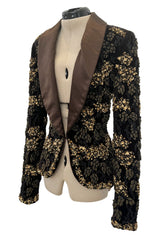 Exceptional 2004 John Anthony Couture Brown Velvet Heavily Hand Embroidered & Beaded Jacket