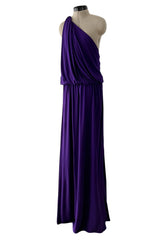 Late 1990s -Early 2000s Lanvin Draped Purple Jersey One Shoulder Dress