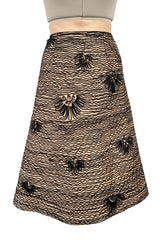 Extraordinary 1950s Sophie of Saks Gold Silk Skirt w Extensive Hand Applied Black Cord Appliqué