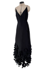 Unusual 1990s Louis Feraud Partial Wrap Black Jersey Dress w Cut Out Stacked Circle Hem