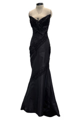 Outstanding 2000s Richard Tyler Black Silk Dress w Gathered Inserts & Scooped Open Back