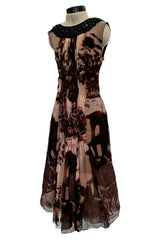 Prettiest Fall 2004 Prada Runway & Ad Campaign Print Silk Chiffon Dress w Beaded Detailing