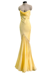 Prettiest 1980s Bob Mackie Pale Pastel Yellow Chiffon Dress w Draped Neckline & Flowing Skirt