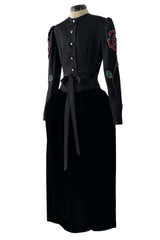Fall 1978 Givenchy Haute Couture Original Runway Sample Black Silk & Velvet Dress w Beaded Sleeves