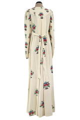 Extraordinary 1973 Ossie Clark & Celia Birtwell Documented Ivory Moss Crepe w Floral
