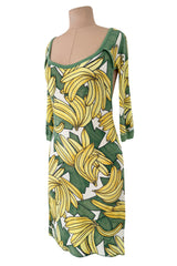 Iconic Spring 2004 Chloe by Phoebe Philo Runway Look 18 Banana Print Dress Side Cuts Outs
