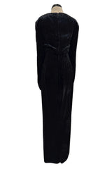 Fall 1984 Christian Dior by Marc Bohan Haute Couture Runway Black Velvet Dress w Wide Neckline