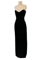 Perfectly Minimalist 1990s Richard Tyler Couture Sleek Sweetheart Neckline Strapless Black Silk Dress