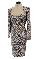 Sexiest Fall 1995 Loris Azzaro Couture Sequin Covered Leopard Print Dress w Open Cut Outs