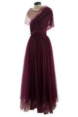Gorgeous Resort 2020 Khaite Look 21 Burgundy Net Full Skirted Dress & Underskirt