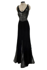 Fall 1995 Valentino by the Original Mr Valentino Runway Black Velvet Dress w Sequin Detailing