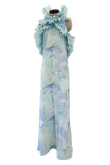Dreamy Spring 1974 Lanvin by Jules-Francois Crahay Pale Blue Print Silk Chiffon Ruffle Dress
