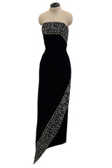 Incredible 1950s Maria Antonelli Roma Rare Alta Moda Couture Velvet Beaded Strapless Dress