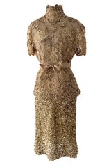 Outstanding 2010s Valentino by the Original Mr. Valentino Two Piece Metallic Gold Sequin Covered Set