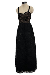 Elegant 1960s James Galanos Couture Black French Lace & Silk Cord Dress
