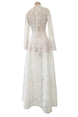 Heirloom Level Exquisite 1950s Handmade Couture White Lace Wedding Dress w a Matching Veil