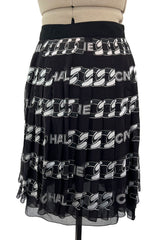 Documented Fall 2001 Chanel by Karl Lagerfeld Runway Black & White Silk Logo Skirt