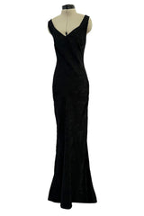 Amazing Spring 2002 John Galliano Black Bias Cut Logo Dress w Sweeping Back