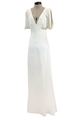 Spectacular 2011 Alexander McQueen Bias Cut Liquid Silk Satin Ivory Dress w Amazing Sleeves