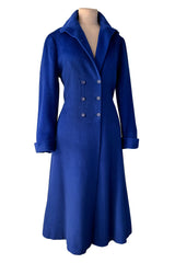 Extraordinary Fall 1952 Lanvin by Castillo Haute Couture Brilliant Blue Alpaca Coat w Button Front