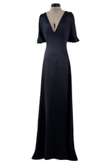 Fabulous 2010 Alexander McQueen Bias Cut Liquid Black Silk Dress w Amazing Wide Loop Sleeves
