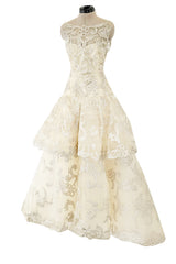 Incredible Pre-Fall 2015 Oscar de la Renta Runway Look 36 Pale Muted Metallic Gold Applique & Net Dress