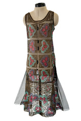 Intricate 1920s Unlabeled Gold Metallic Lame Thread & Sequin on Black Silk Net Flapper Dress