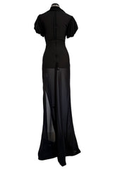 Gorgeous Spring 2006 Christian Dior by John Galliano Black Chiffon Bias Cut Dress w Capped Sleeve