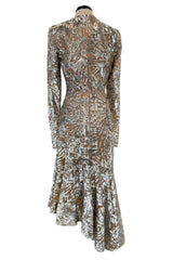 Spring 2018 Michael Kors Runway Look 72 Silver Sequin Dress on Nude Stretch Net w Asymmetrical Hem