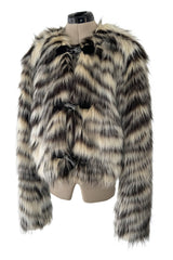 Fall 2015 Lanvin by Alber Elbaz Cropped Ivory & Black Shaggy Faux Fur Jacket w Toggle Closures
