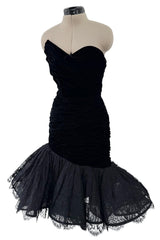 Documented Fall 1987 Emanuel Ungaro Runway Velvet & Lace Mini Dress w Peaked Bodice