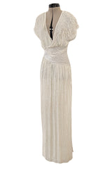 Prettiest 1970s Lillie Rubin Ivory Fully Sequinned & Applied Tube Beads on Silk Chiffon Dress