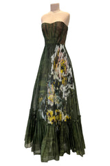 Fall 2019 Valentino by Pierpaolo Piccioli Strapless Strapless Green Dress w Floral Design
